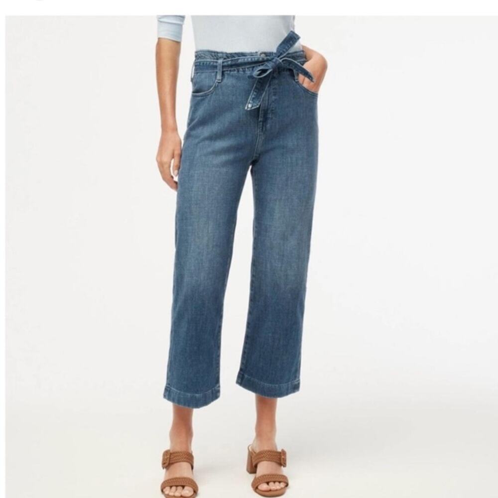 J Crew womens size 27 wide leg crop jeans new high waist belted casual denim